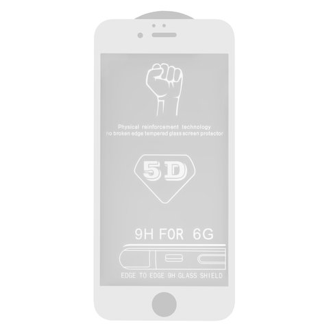 Захисне скло All Spares для Apple iPhone 6, iPhone 6S, 0,26 мм 9H, 5D Full Glue, білий, шар клею нанесений по всій поверхні