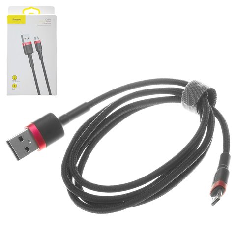 USB кабель Baseus Cafule, USB тип A, micro USB тип B, 100 см, 2,4 А, чорний, червоний, #CAMKLF B91