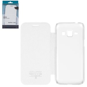 Чехол Nillkin Sparkle laser case для Samsung J100H DS Galaxy J1, белый, книжка, пластик, PU кожа, #6956473236733