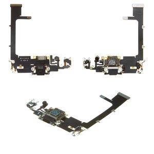 Шлейф для iPhone 11 Pro, конектора навушників, конектора зарядки, сірий, з мікрофоном, з компонентами, Original PRC 