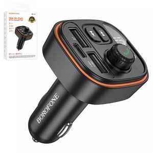 FM трансмітер Borofone BC59, чорний, з кнопкою, USB тип C, USB тип A, #6941991117312
