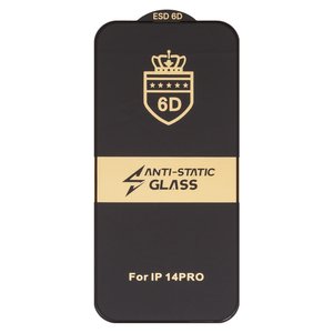 Захисне скло ESD 6D для Apple iPhone 14 Pro, сумісне з чохлом, Full Glue, Anti Static, без упаковки , чорний