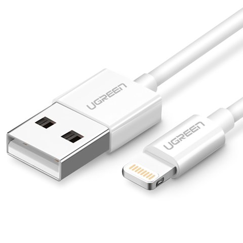 USB Cable UGREEN, USB type A, Lightning, 100 cm, 2.4 A, white  #6957303827282