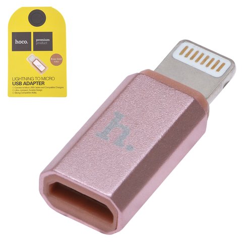 Adaptador Hoco, micro USB tipo B, Lightning, rosado