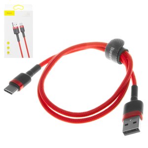 USB Cable Baseus Cafule, USB type A, USB type C, 50 cm, 3 A, red, nylon braided  #CATKLF A09