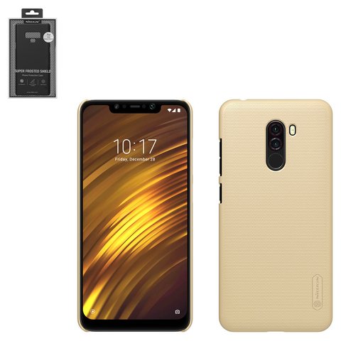 Case Nillkin Super Frosted Shield compatible with Xiaomi Pocophone F1, golden, with support, matt, plastic, M1805E10A  #6902048163607