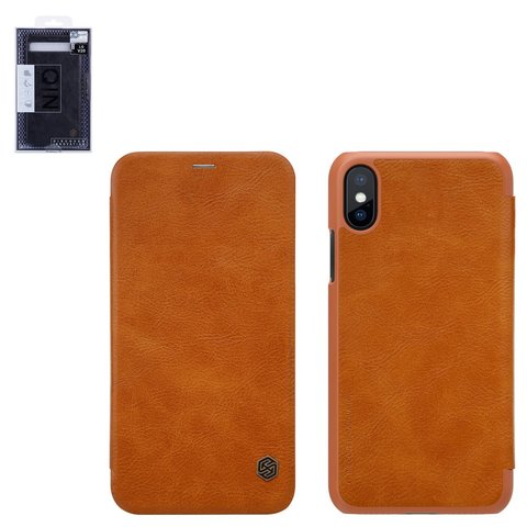 Case Nillkin Qin leather case compatible with iPhone X, iPhone XS, brown, flip, PU leather, plastic  #6902048146617