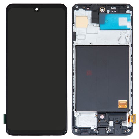 LCD compatible with Samsung A515 Galaxy A51, black, with frame, High Copy, with wide edge, OLED  