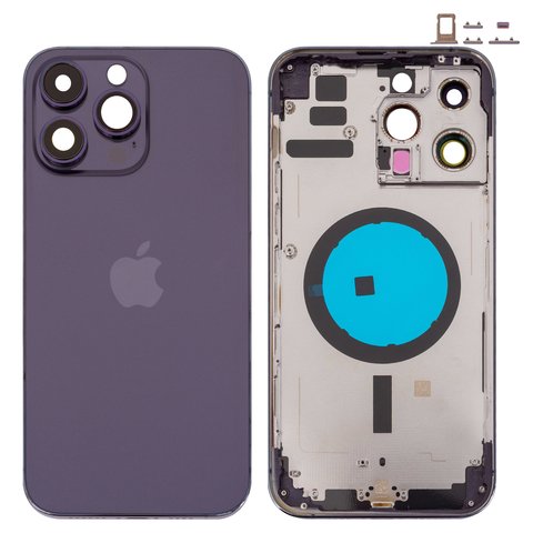 Housing compatible with iPhone 14 Pro Max, purple, with SIM card holders, with side button, Original PRC , EU Version, deep purple 