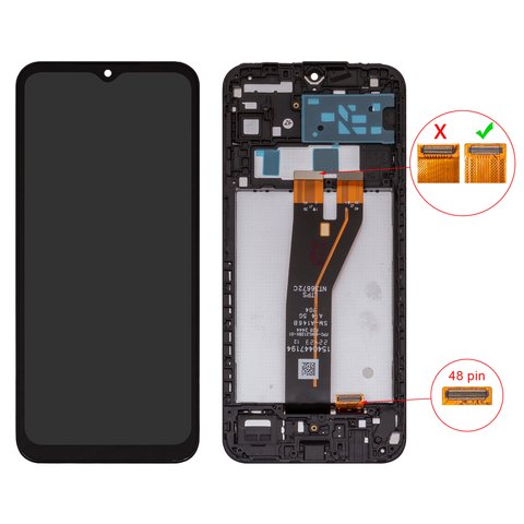 LCD compatible with Samsung A146B Galaxy A14 5G, black, with frame, High Copy, 48 pin, SM A146B A14 5G V04 