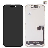 Pantalla LCD puede usarse con iPhone 16 Pro, negro, con marco, HC, sin microchip, (OLED), GX OEM hard