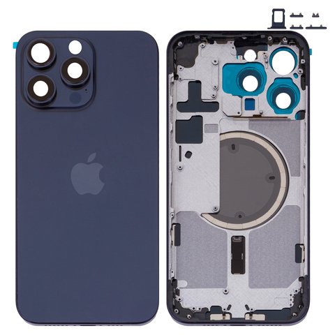 Carcasa puede usarse con iPhone 15 Pro Max, azul, con botones laterales,  con sujetador de tarjeta SIM, Original PRC , EU Version, blue titanium