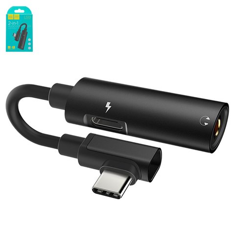 Adapter Hoco LS19, from USB type C to 3.5 mm 2 in 1, doesn't support microphone , USB type C, TRS 3.5 mm, black  #6957531080749