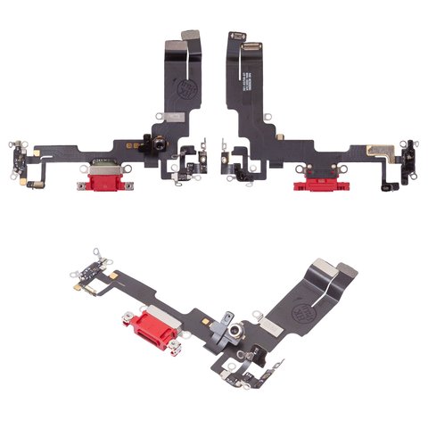 Flat Cable compatible with iPhone 14, charge connector, red, with microphone, with components, Original PRC  