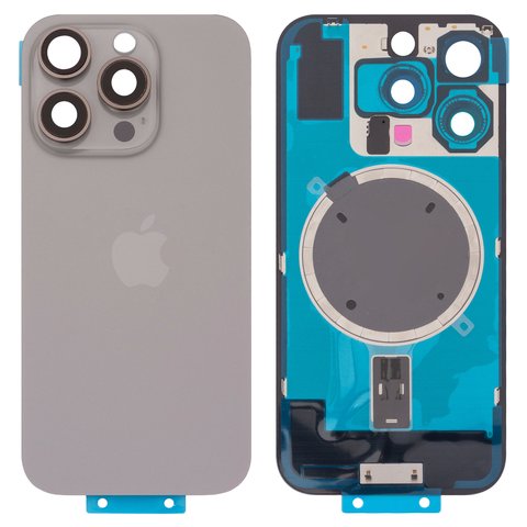 Housing Back Cover compatible with iPhone 16 Pro, gray, with camera lens, Original PRC , natural titanium 