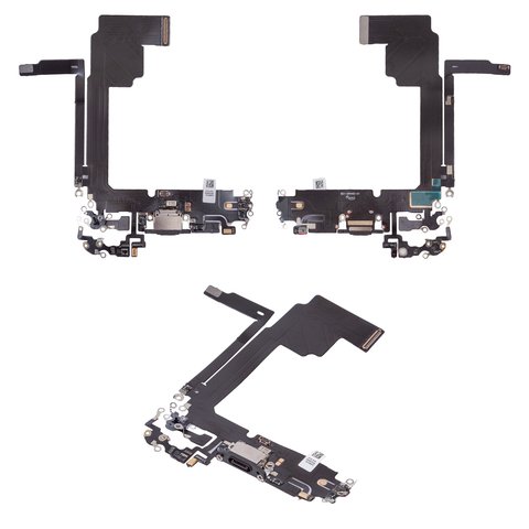 Шлейф для iPhone 15 Pro Max, коннектора зарядки, черный, с микрофоном, HC