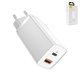 Adaptador de red Baseus GaN2 Lite, 65 W, Quick Charge, blanco, 2 puertos, #CCGAN2L-B02