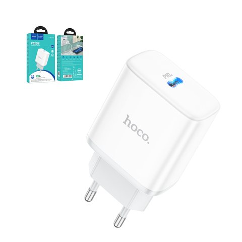 Adaptador de red Hoco C104A, 20 W, Power Delivery PD , blanco, 1 puerto, #6931474782892