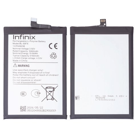 Batería BL 50FX puede usarse con Infinix Hot 60 Pro X6885 , Hot 60i 4G X6728 , Li Polymer, 3.92 V, 5160 mAh, Original PRC 