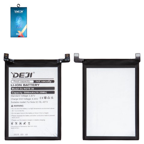 Аккумулятор Deji BL 49TX для Infinix Note 30 X6833, X6716 , Note 30 5G X6711 , Li ion, 3,87 B, 5000 мАч