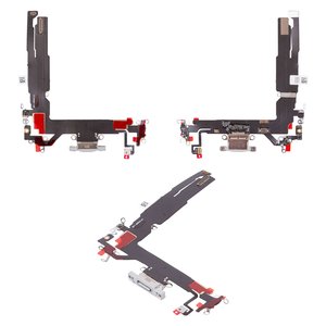 Шлейф для iPhone 16, коннектора зарядки, белый, с микрофоном, HC