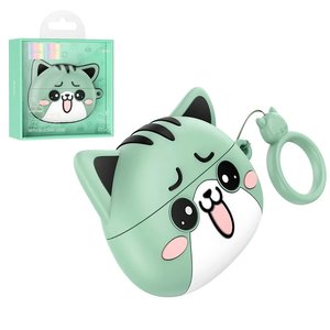 Гарнитура Hoco EW48, беспроводная, зеленая, белая, с силиконовым чехлом, mint cat, #6942007610001